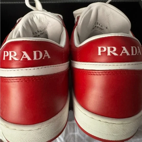 Prada Men's Red and White Leather Sneakers - Picture 5 of 7